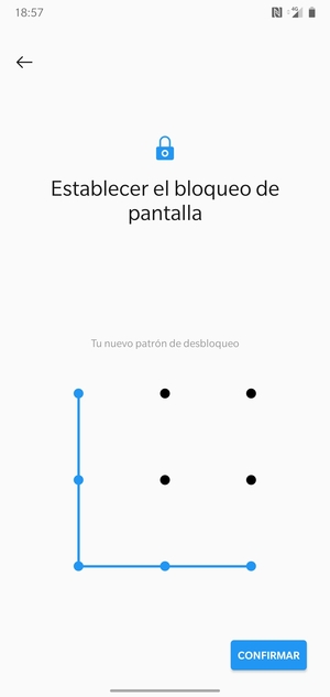 Dibuje de nuevo el patrón de desbloqueo y seleccione CONFIRMAR