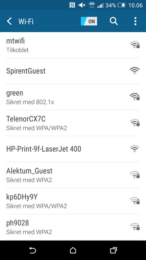 Du er nå koblet til Wi-Fi-nettverket