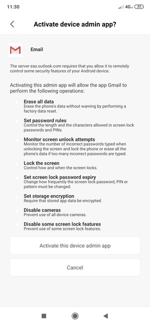 Select Activate this device admin app