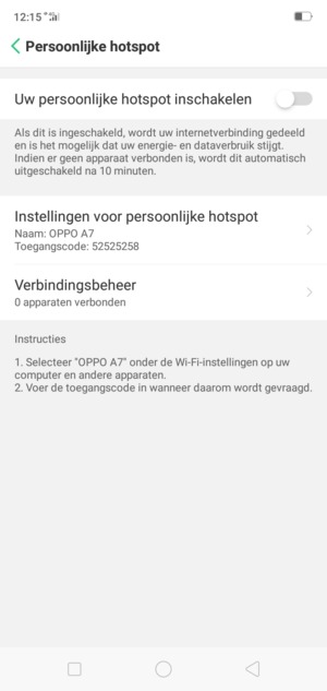 Schakel Uw persoonlijke hotspot inschakelen in
