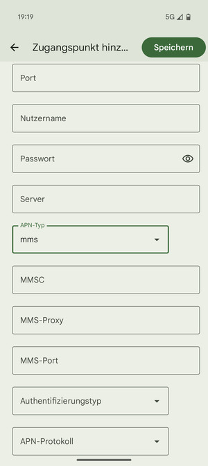 Scrollen Sie nach unten und geben Sie MMS-Informationen ein