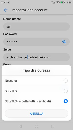 Seleziona SSL/TLS (accetta tutti i certificati)