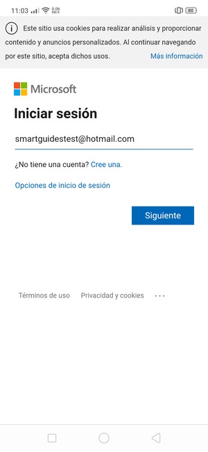 Introduzca su Dirección de correo electrónico y seleccione Siguiente