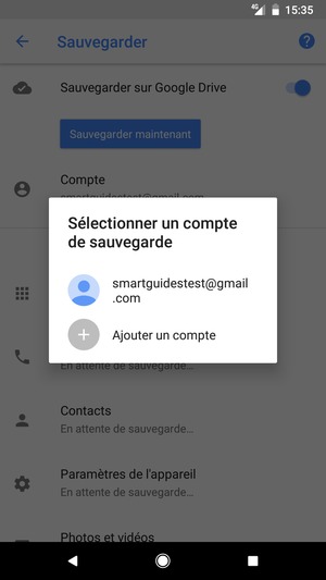 Sélectionnez votre compte de sauvegarde