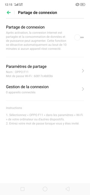 Activer le Partage de connexion