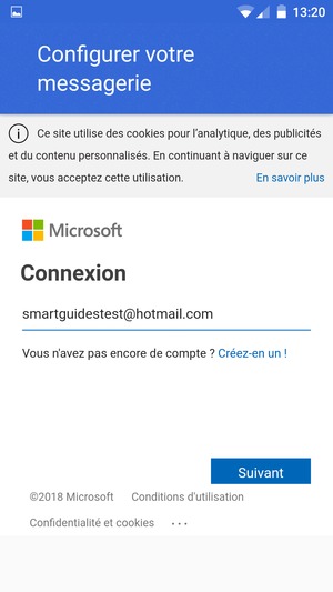 Saisissez votre adresse e-mail et sélectionnez Suivant