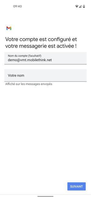 Donnez un nom à votre compte et saisissez votre nom. Sélectionnez SUIVANT
