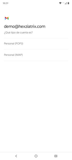 Seleccione Personal (POP3) o Personal (IMAP)