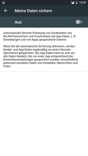 Schalten Sie Meine Daten sichern ein
