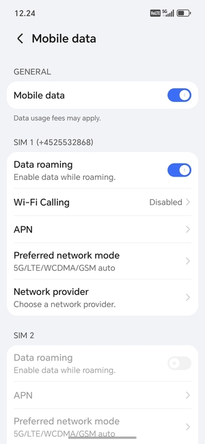 Turn Data roaming on or off