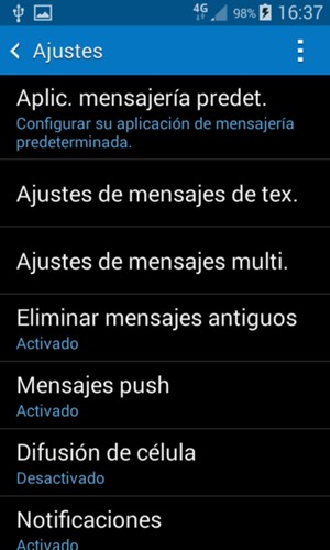 Seleccione Ajustes de mensajes de texto