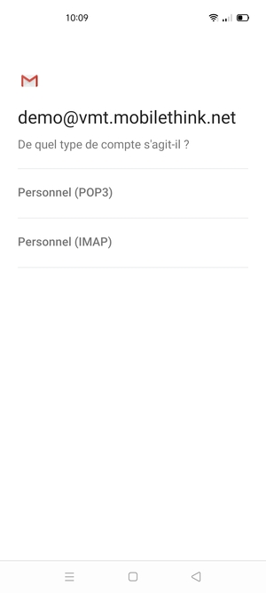 Sélectionnez Personnel (POP3) ou Personnel (IMAP)