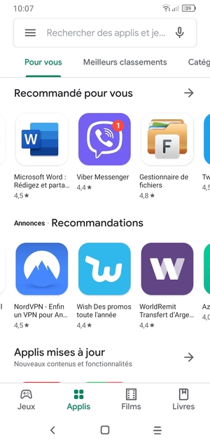 Sélectionnez la barre de Recherche