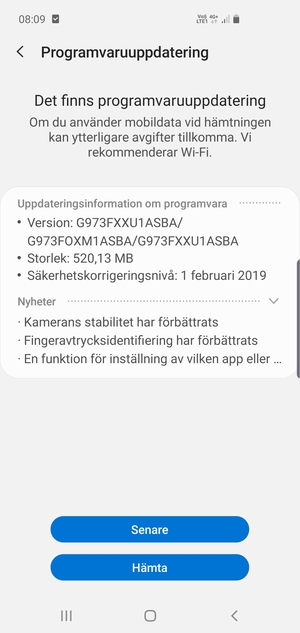 Om din telefon inte är uppdaterad, välj Hämta