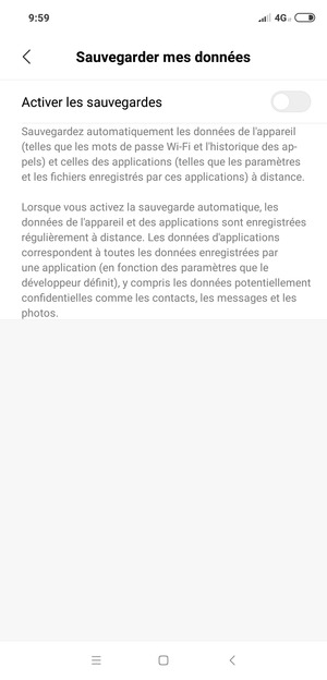 Activer le Activer les sauvegardes