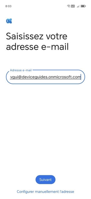 Saisissez votre adresse e-mail et sélectionnez Configurer manuellement l'adresse