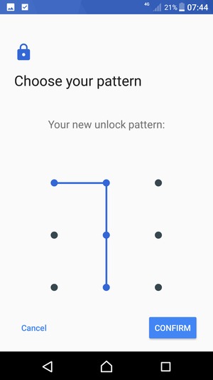 Draw the unlock pattern again and select CONFIRM