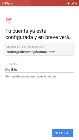 Déle a su cuenta un nombre y escriba su nombre. Seleccione SIGUIENTE
