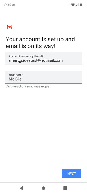 Give your account a name and enter your name. Select NEXT