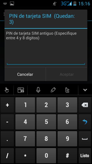 Introduzca su PIN de tarjeta SIM antiguo y seleccione Aceptar