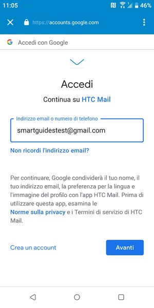 Inserisci il tuo indirizzo Gmail e seleziona Avanti