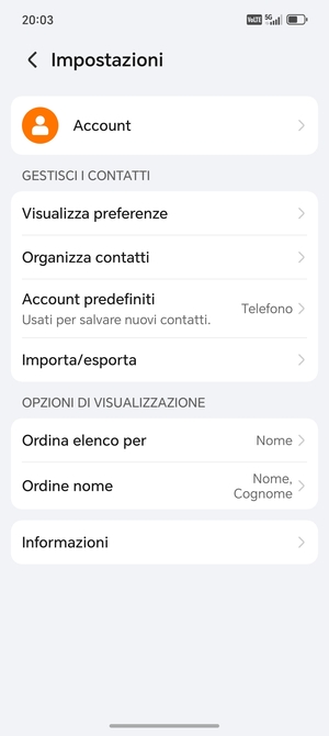 Seleziona Importa/esporta