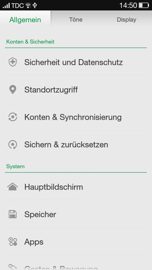 Scrollen Sie und wählen Sie Sicherheit und Datenschutz