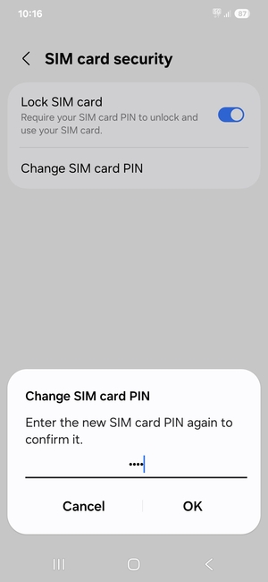 Confirm your new SIM card PIN and select OK