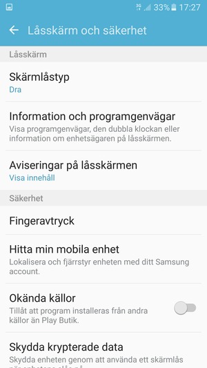 För att aktivera ditt skärmlås, gå till Låsskärm och säkerhet-menyn och välj Skärmlåstyp