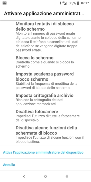 Scorri e seleziona Attiva l'applicazione amministratore del dispositivo