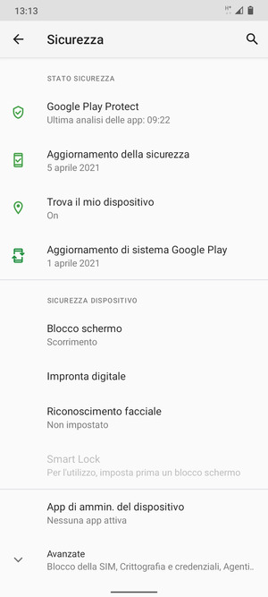 Seleziona Blocco schermo