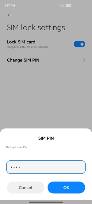 Confirm your new SIM PIN and select OK