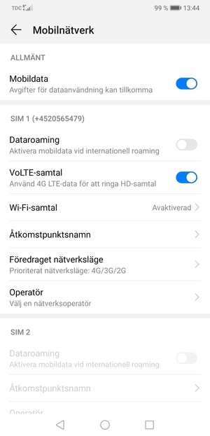 För att byta nätverk om nätverksproblem uppstår, välj Operatör