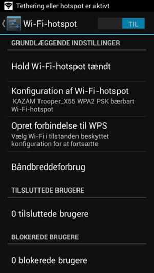 Din telefon er nu sat op til brug som modem