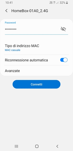 Inserisci la password del Wi-Fi e seleziona Connetti