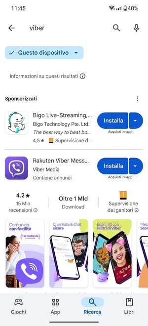 Seleziona l'applicazione