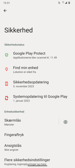 Din telefon er nu sikret med en skærmlås