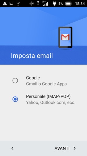 Seleziona Personale (IMAP/POP) e poi AVANTI
