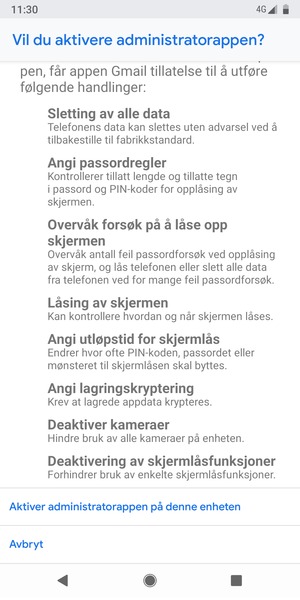 Bla til og velg Aktiver administratorappen på denne enheten