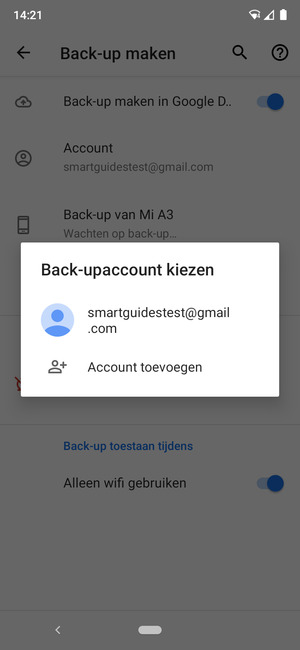 Selecteer uw back-up-account