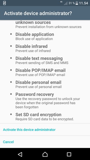 Scroll to and select Activate this device administrator