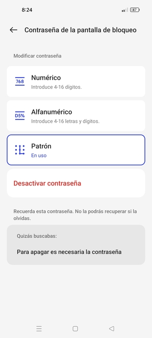 El teléfono ha sido asegurado con un bloqueo de pantalla