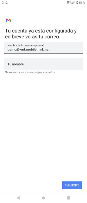 Déle a su cuenta un nombre y escriba su nombre. Seleccione SIGUIENTE
