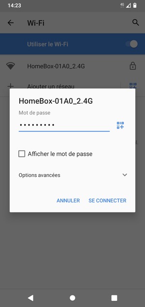 Saisissez le mot de passe du Wi-Fi et sélectionnez SE CONNECTER