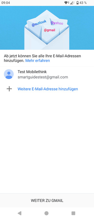 Wählen Sie WEITER ZU  GMAIL