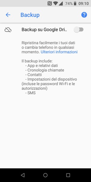 Attiva Backup su Google Drive