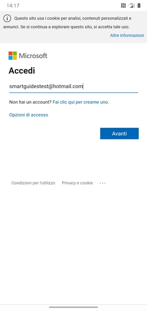 Inserisci il tuo indirizzo email e seleziona Avanti