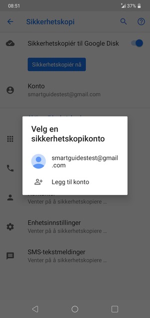Velg sikkerhetskopi-kontoen din