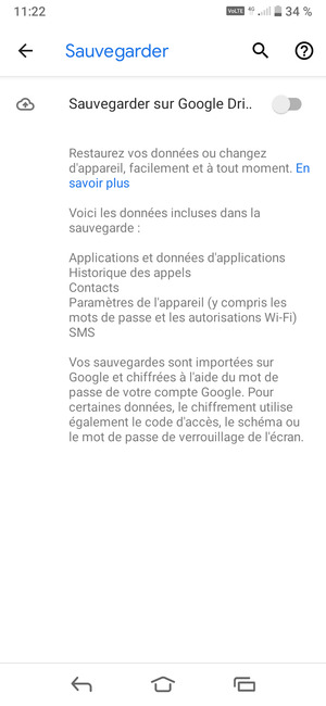 Activer le Sauvegarder sur Google Dri..