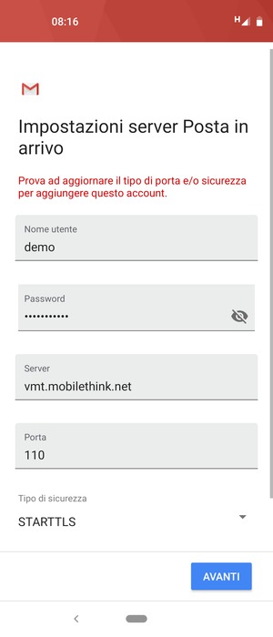 Seleziona Tipo di sicurezza